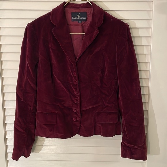 Ralph Lauren Burgundy Cotton Plush 7 Button Down Jacket Flap Pockets - Picture 1 of 9